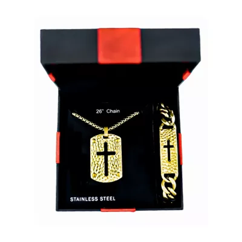 Mens Stainless Steel Cross 2-pc. Jewelry Set