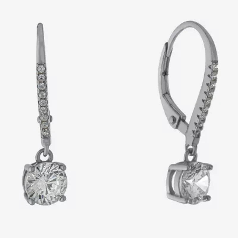 Silver Treasures Womens Cubic Zirconia Sterling Silver Round Drop Earrings