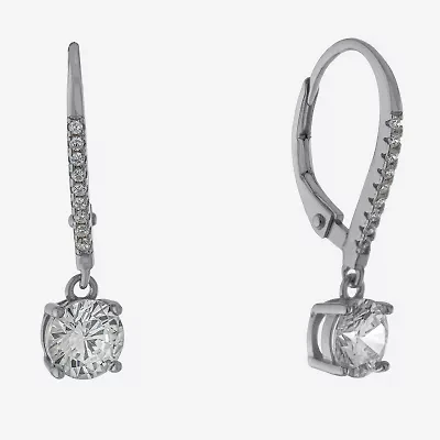 Silver Treasures Womens Cubic Zirconia Sterling Silver Round Drop Earrings