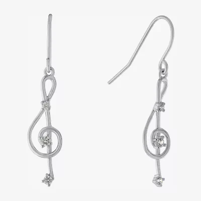 Silver Treasures Music Note Womens Cubic Zirconia Sterling Silver Round Drop Earrings