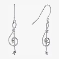 Silver Treasures Music Note Womens Cubic Zirconia Sterling Silver Round Drop Earrings