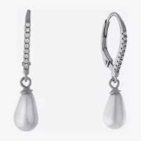 Silver Treasures Womens Simulated Pearl Sterling Silver Round Drop Earrings