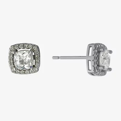 Silver Treasures Cubic Zirconia Sterling Silver 7.8mm Square Stud Earrings
