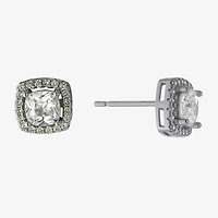 Silver Treasures Cubic Zirconia Sterling Silver 7.8mm Square Stud Earrings