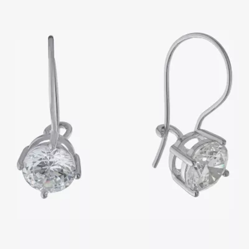 Silver Treasures Womens Cubic Zirconia Sterling Silver Round Drop Earrings