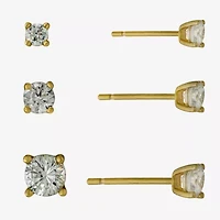 Silver Treasures Womens Cubic Zirconia 14K Gold Over Silver 3 Pair Earring Set