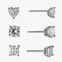 Silver Treasures Womens Cubic Zirconia Sterling Silver Pair Earring Set