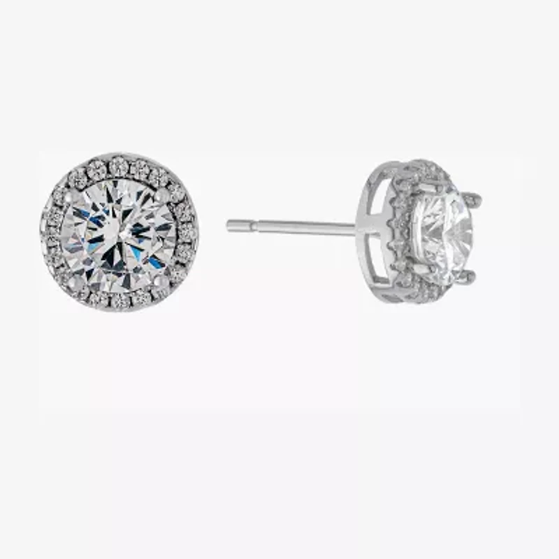 Silver Treasures Cubic Zirconia Sterling Silver 8.3mm Stud Earrings