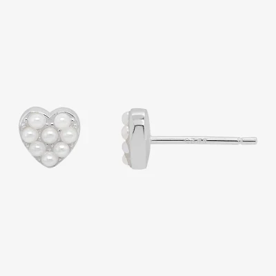 Itsy Bitsy White Sterling Silver 6mm Heart Stud Earrings