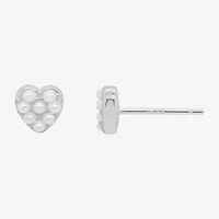 Itsy Bitsy White Sterling Silver 6mm Heart Stud Earrings