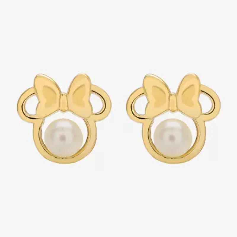 Disney Classics White Cultured Freshwater Pearl 14K Gold 9.5mm Minnie Mouse Stud Earrings