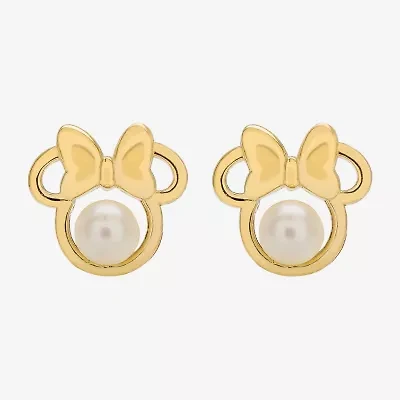 Disney Classics White Cultured Freshwater Pearl 14K Gold 9.5mm Minnie Mouse Stud Earrings
