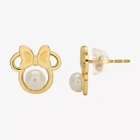 Disney Classics White Cultured Freshwater Pearl 14K Gold 9.5mm Minnie Mouse Stud Earrings