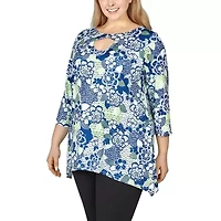 Larky Lark Womens Keyhole Neck 3/4 Sleeve Plus T-Shirt