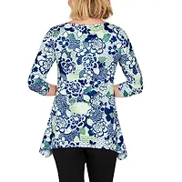 Larky Lark Womens Keyhole Neck 3/4 Sleeve T-Shirt