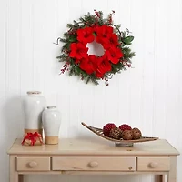 Nearly Natural 24in Amaryllis Wreath