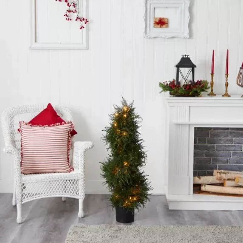Nearly Natural 43in Cedar Spiral Lit Topiary Christmas Yard Art