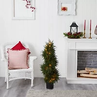 Nearly Natural 43in Cedar Spiral Lit Topiary Christmas Yard Art