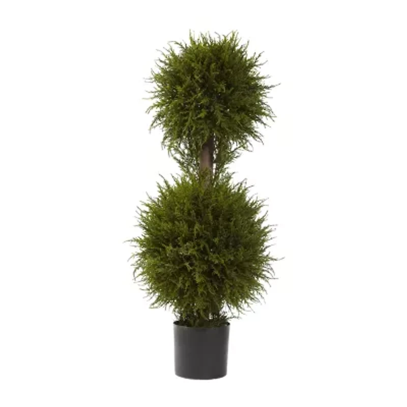 Nearly Natural 40in Cedar Double Ball Topiary Christmas Yard Art