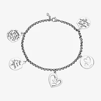 Footnotes Friends Womens Crystal Pure Silver Over Brass Stainless Steel Heart Star Charm Bracelet