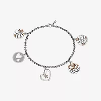 Footnotes Friends Womens Crystal Pure Silver Over Brass Stainless Steel Heart Star Charm Bracelet