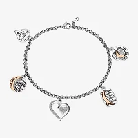 Footnotes Love Womens Crystal Pure Silver Over Brass Stainless Steel Heart Moon Charm Bracelet