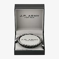 J.P. Army For Men Brown Leather Link Mens Stainless Steel Bolo Bracelet