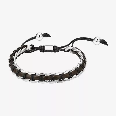 J.P. Army For Men Brown Leather Link Mens Stainless Steel Bolo Bracelet