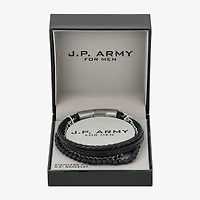 J.P. Army Leather Lava Bead Mens Stainless Steel 8 Inch Curb Chain Bracelet