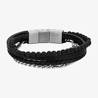 J.P. Army Leather Lava Bead Mens Stainless Steel 8 Inch Curb Chain Bracelet