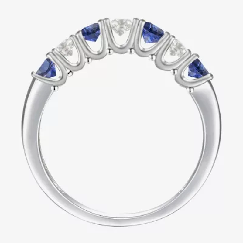 Gemstone & Lab-Created White Sapphire Sterling Silver Band