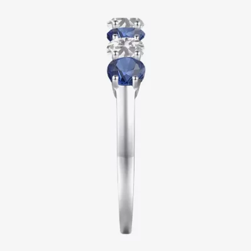 Gemstone & Lab-Created White Sapphire Sterling Silver Band