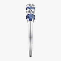 Gemstone & Lab-Created White Sapphire Sterling Silver Band