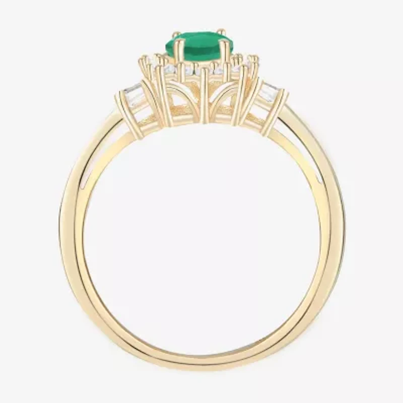 Gemstone & 1/4 C.T. T.W. Diamond 10K Gold Oval Halo Cocktail Ring