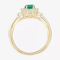 Gemstone & 1/4 C.T. T.W. Diamond 10K Gold Oval Halo Cocktail Ring