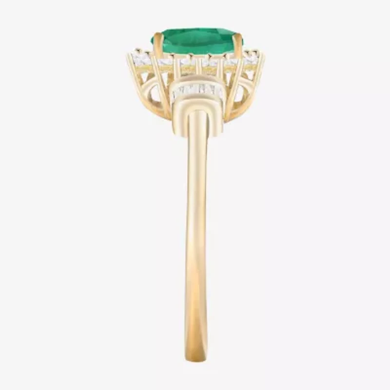 Gemstone & 1/4 C.T. T.W. Diamond 10K Gold Oval Halo Cocktail Ring