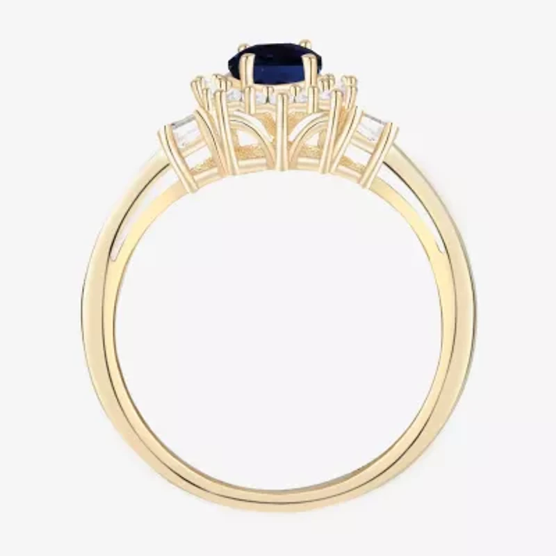 Gemstone & 1/4 C.T. T.W. Diamond 10K Gold Oval Halo Cocktail Ring