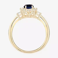 Gemstone & 1/4 C.T. T.W. Diamond 10K Gold Oval Halo Cocktail Ring