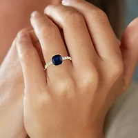 Womens Lab Created Gemstone 10K Gold Side Stone Solitaire Cushion Cocktail Ring