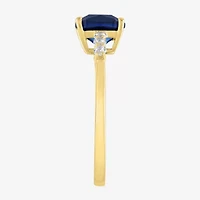 Womens Lab Created Gemstone 10K Gold Side Stone Solitaire Cushion Cocktail Ring