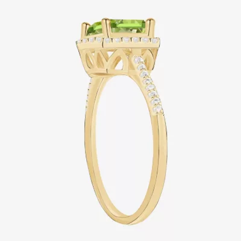 Womens Diamond Accent Gemstone 10K Gold Cushion Halo Side Stone Cocktail Ring