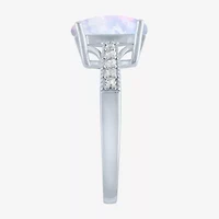 Womens Lab Created White Opal Sterling Silver Side Stone Solitaire Cocktail Ring