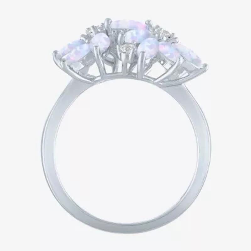 Womens Gemstone Sterling Silver Flower Cluster Cocktail Ring