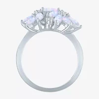 Womens Gemstone Sterling Silver Flower Cluster Cocktail Ring