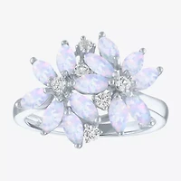 Womens Gemstone Sterling Silver Flower Cluster Cocktail Ring