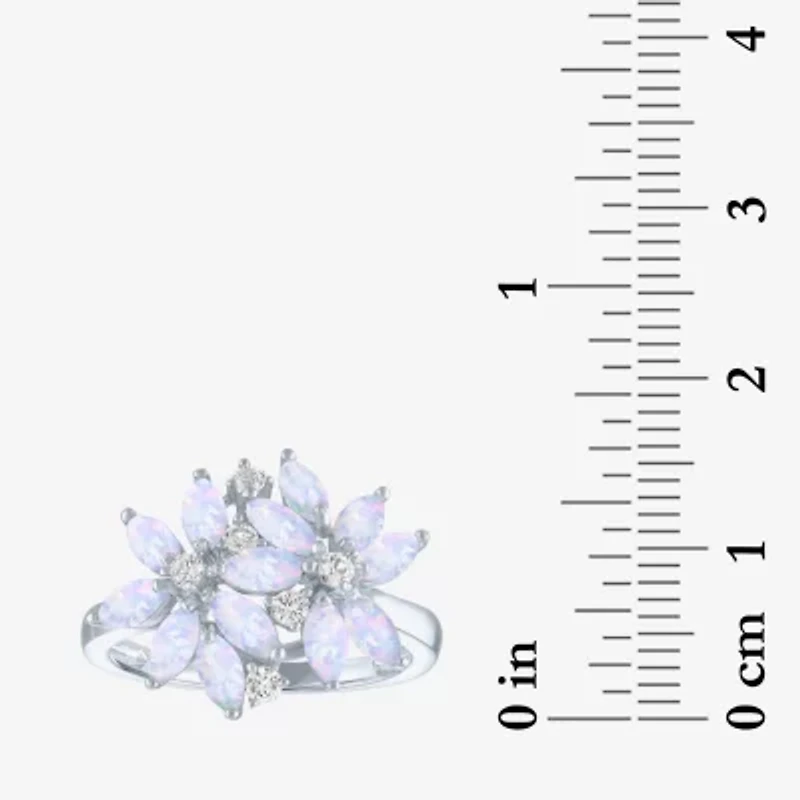 Womens Gemstone Sterling Silver Flower Cluster Cocktail Ring