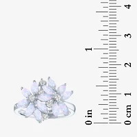 Womens Gemstone Sterling Silver Flower Cluster Cocktail Ring