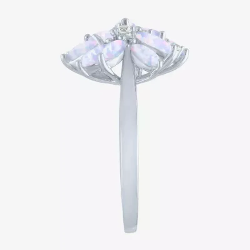 Womens Gemstone Sterling Silver Flower Cluster Cocktail Ring