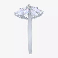 Womens Gemstone Sterling Silver Flower Cluster Cocktail Ring
