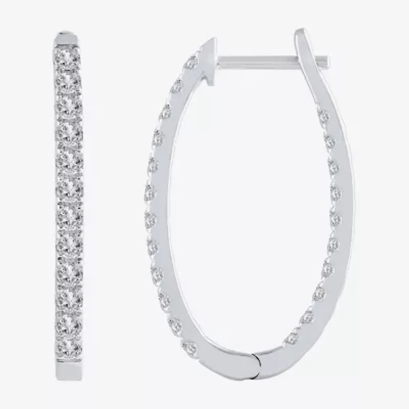 (H-I / I1) 1 CT. T.W. Lab Grown Diamond 10K or 14K White Yellow Gold 25mm Hoop Earrings